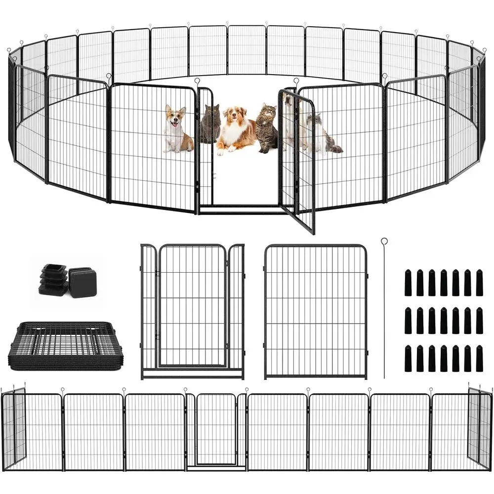 

Outdoor Heavy-Duty 24-Panel Dog Playpen, 40 Tall, Anti-Rust, 316 Sq. Ft., Ideal for RV, Camping, Yard - Black