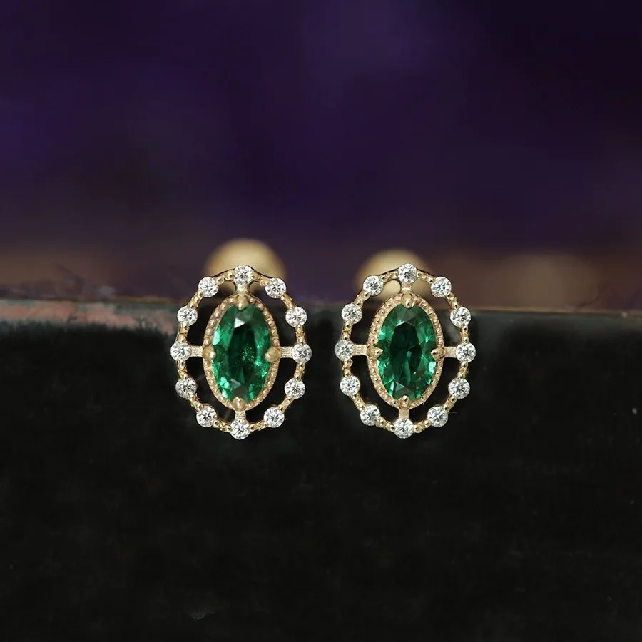 925 Sterling Silver Plated 14K Gold Retro Green Zircon Kolczyki dla kobiet Wykwintna biżuteria imprezowa Prezenty — zdjęcie 4