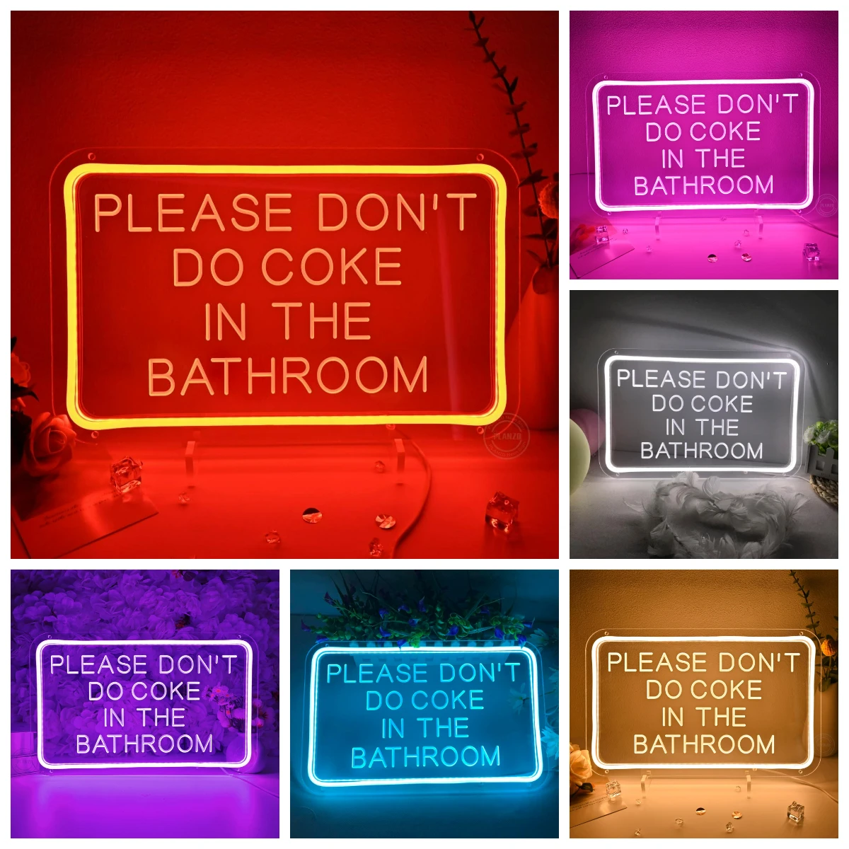 

Bathroom Quote Neon Sign USB Powered LED Light for Home Bar Bedroom Game Room Wall Decor Funny Please Don't Do Coke Sign
