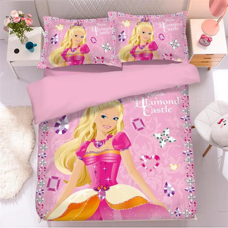 Barbie/Angel Cartoon Printed Bedding Sets exquisite bed supplies set duvet cover bed comforter set luxury birthday gift