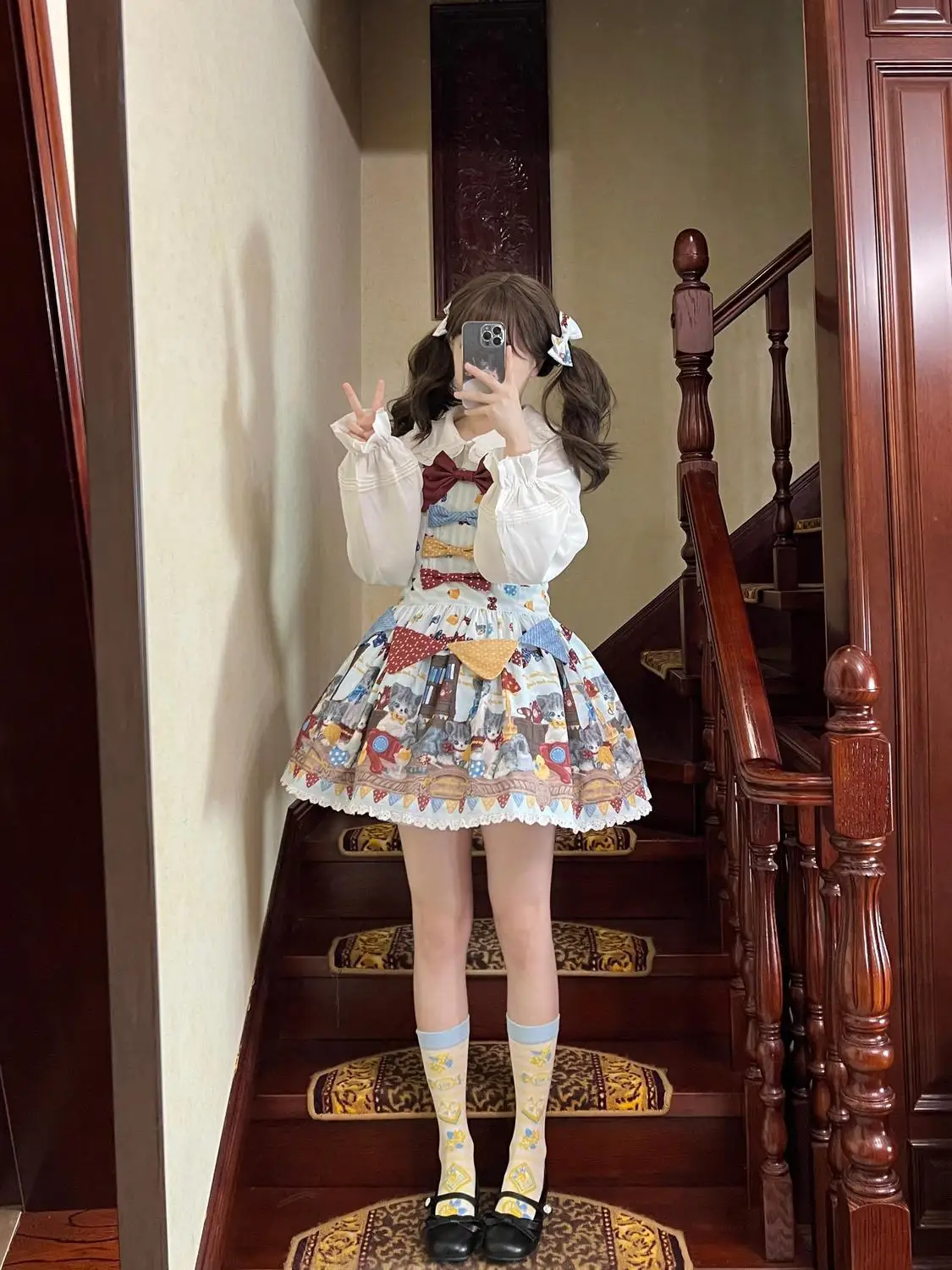 Japanse Leuke Kat Print Lolita Jsk Jurk Meisje Cosplay Hoge Taille Band Jurk Strik Gothic Vrouwen Mode Kawaii Jurken