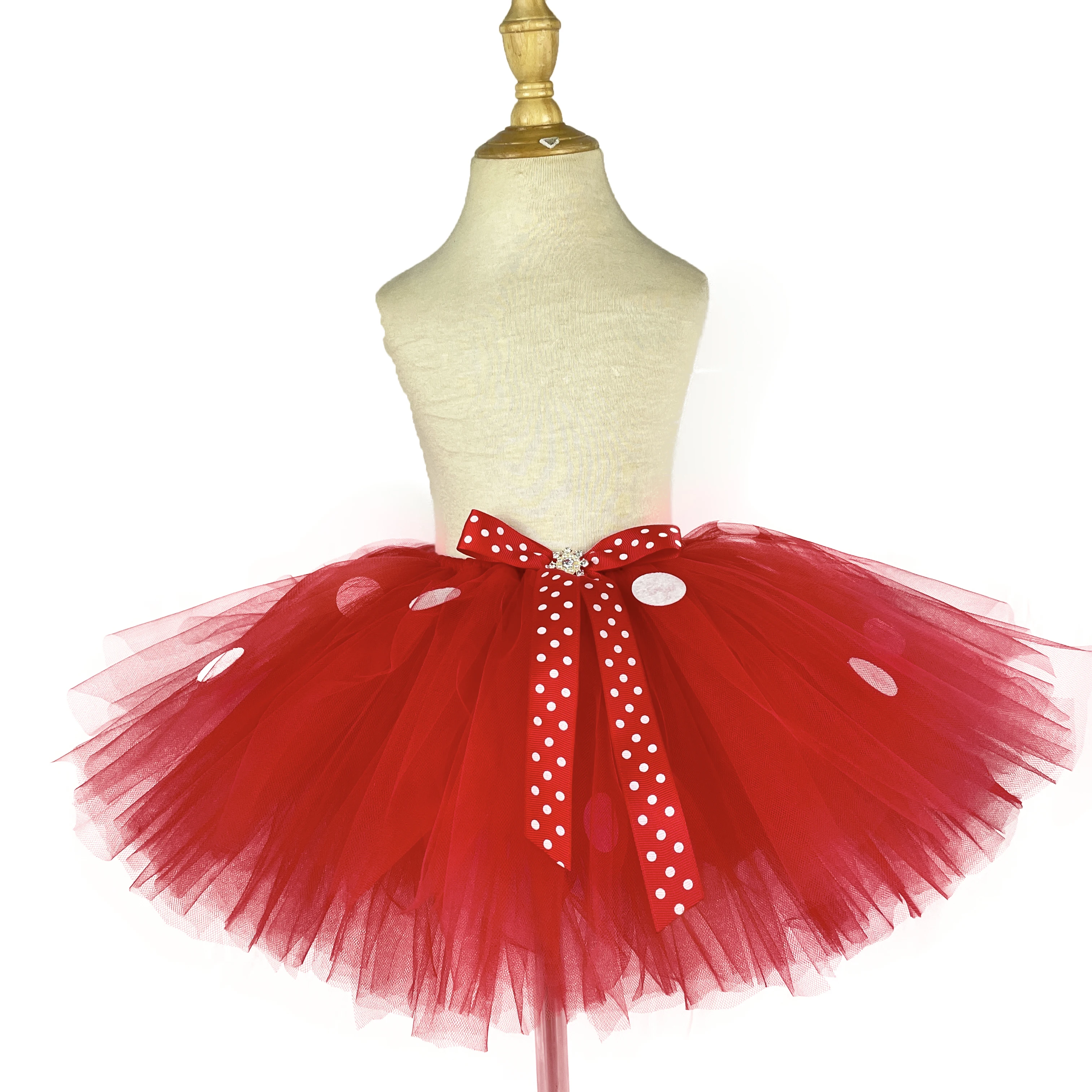 Baby Red Mickey Tutu Skirts Girls Ballet Tulle Pettiskirts with White Polka Dots and Headbow Kids Party Costume Cosplay Skirts