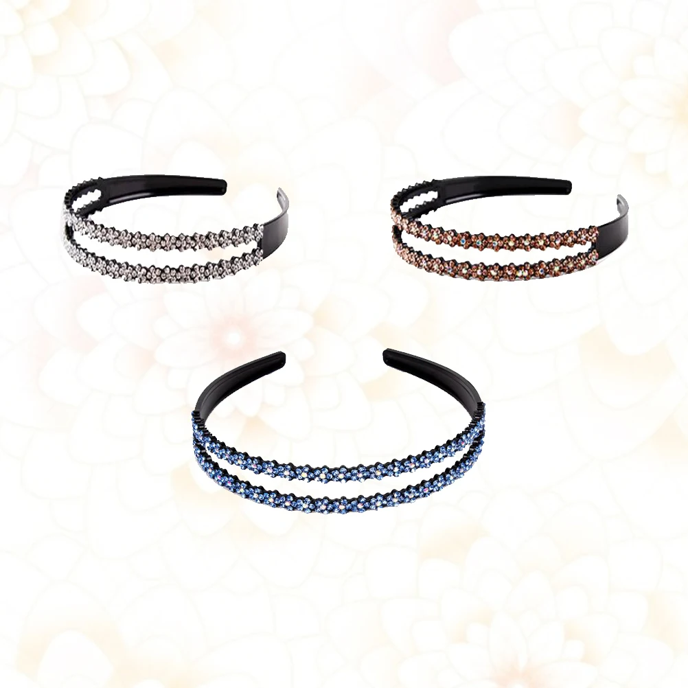 

3pcs Non-slip Hair Bands Rhinestone Headband Flower Decorated Comfortable Women Birthday Parties Holiday Cosplay Daily Use Hair