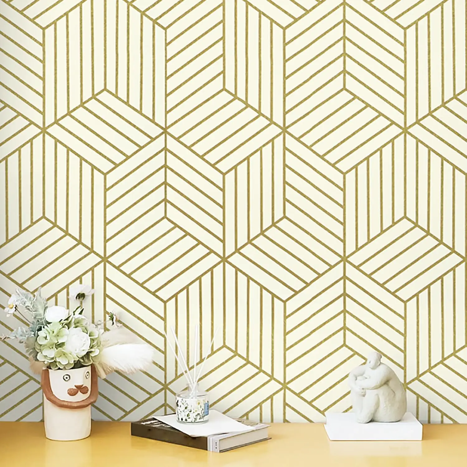 

45cm Width Vinyl Gold Geometric Pattern Decorative Stickers for Living Room Wall Self Adhesive Waterproof Wallpaper for Home