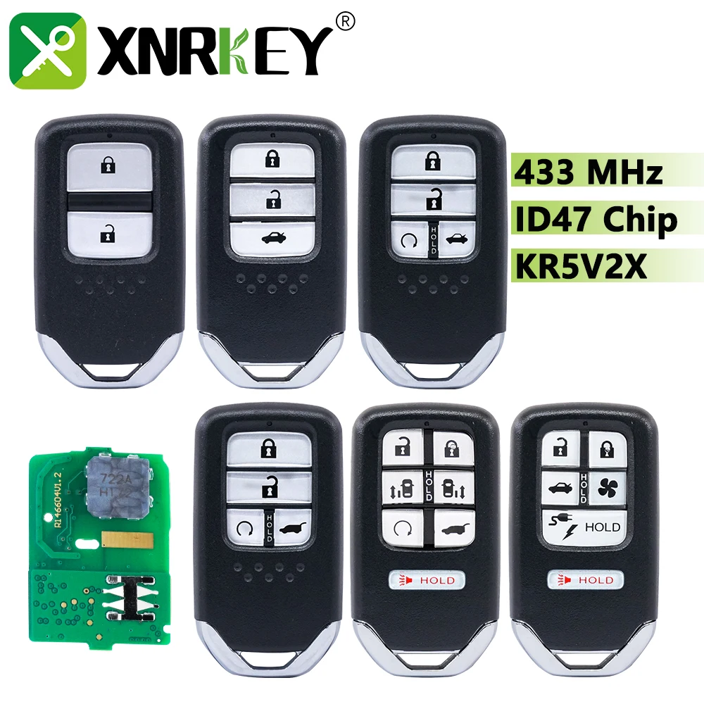 

XRNKEY Car Remote Control Key For Honda Fit City Greiz Jazz XRV Venzel HRV CRV 433MHz ID47Chip KR5V2X Promixity Card