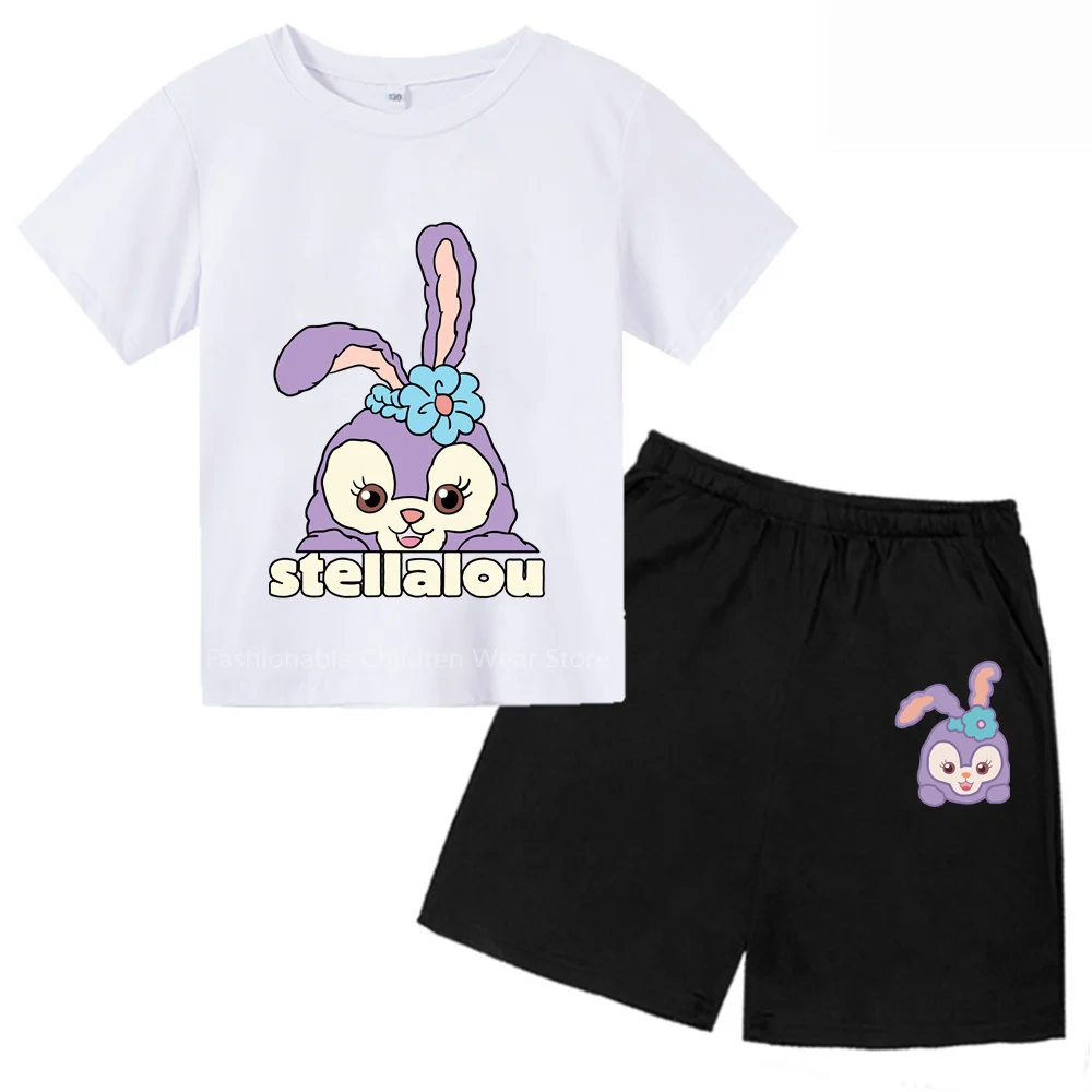 Disney's Adorable Star Dailou Ballet Rabbit Tee + Shorts - Kids' Cotton Summer Style, Boy Girl Casual Outdoor Korean Look