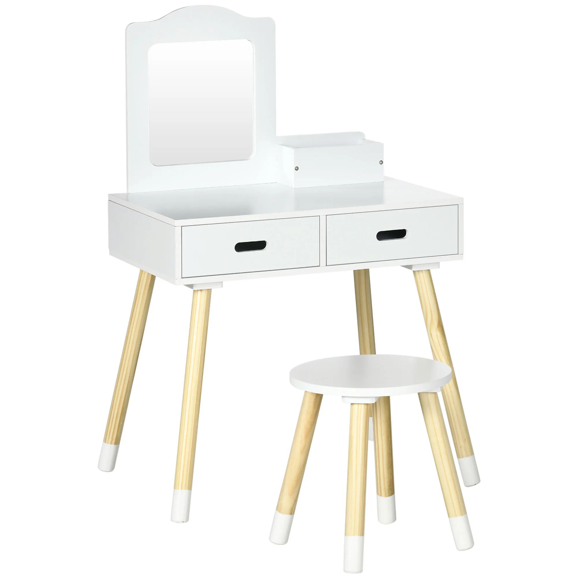 ZONEKIZ Tocador para Niñas de 3-6 Años con Taburete y Espejo 60x40x95 cm Blanco