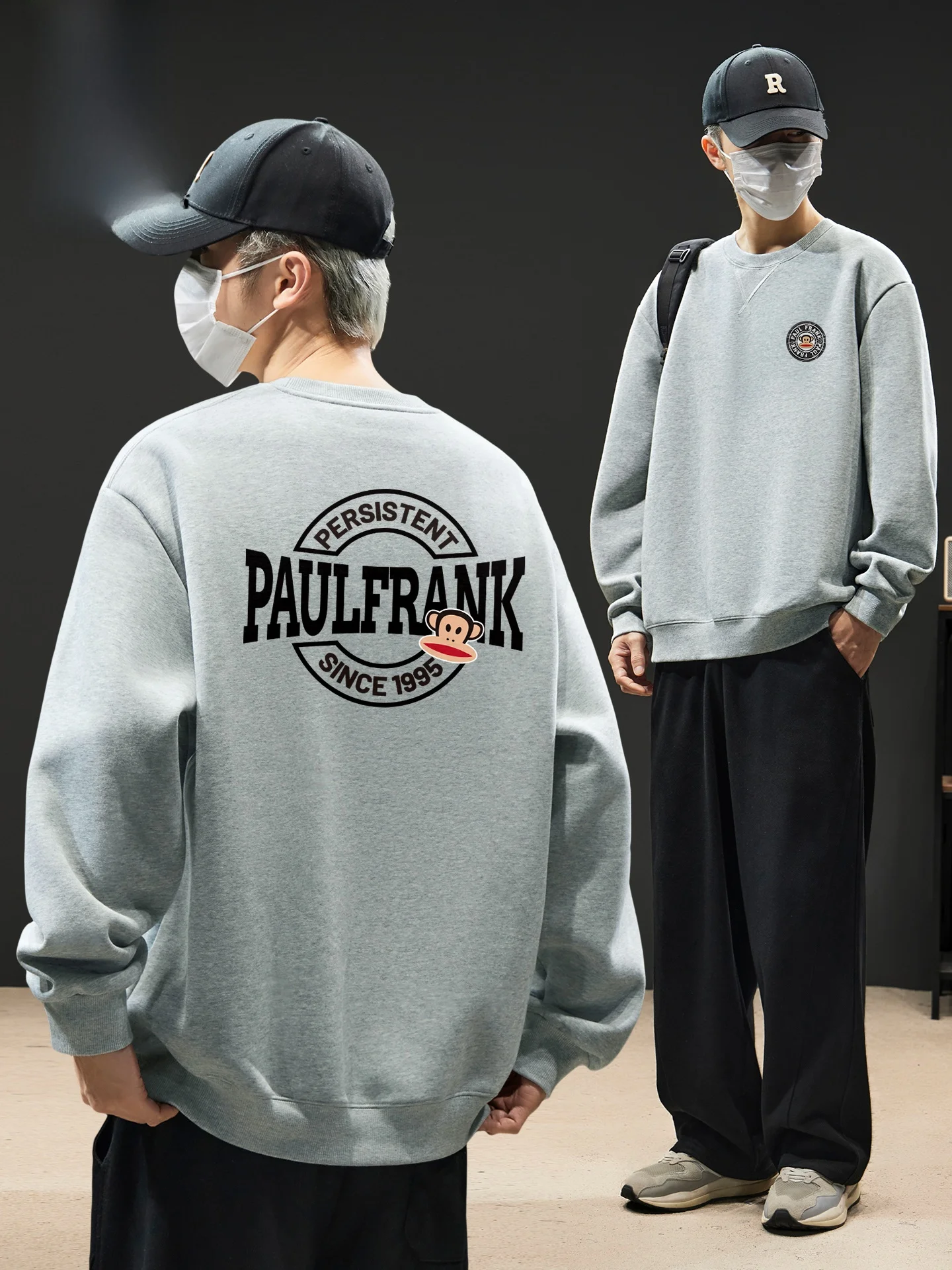 

M ey round Ne Sweatirt Spring New Loose Outerwear Faionable Urban Sle Long Sve Cotton Polyester Blend