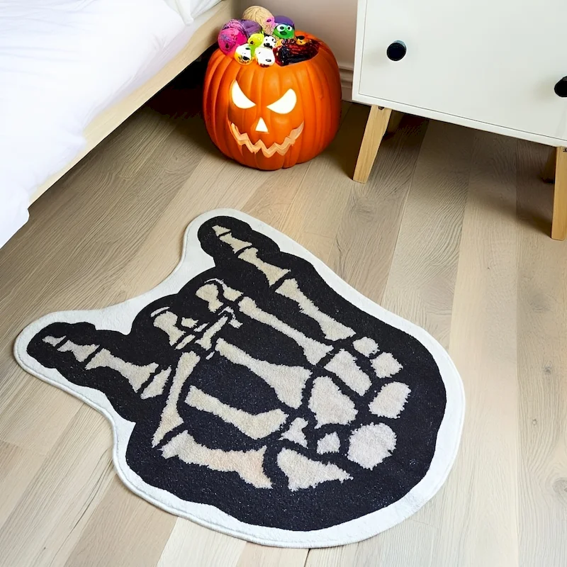 VIKAMA Skeleton Hand Shaped Carpet Entrance Anti Slip Water Absorbing Carpet Gothic Halloween Floor Mat Home Decoration