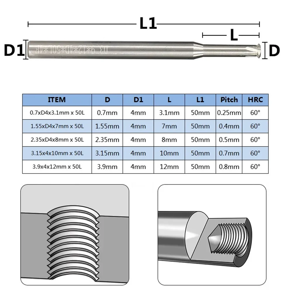 1pc P0.25-P0.8 4mm shank carbide end mill cnc router bit single line