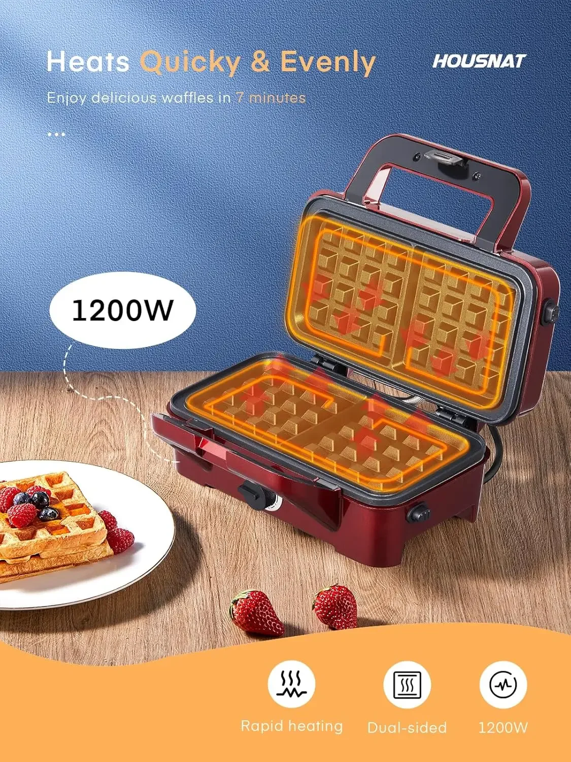 Sandwich Maker, 3 in 1 Waffle Maker with Removable Plates, 1200W Panini Press with Interchangeable Non-Stick Plates, Ind