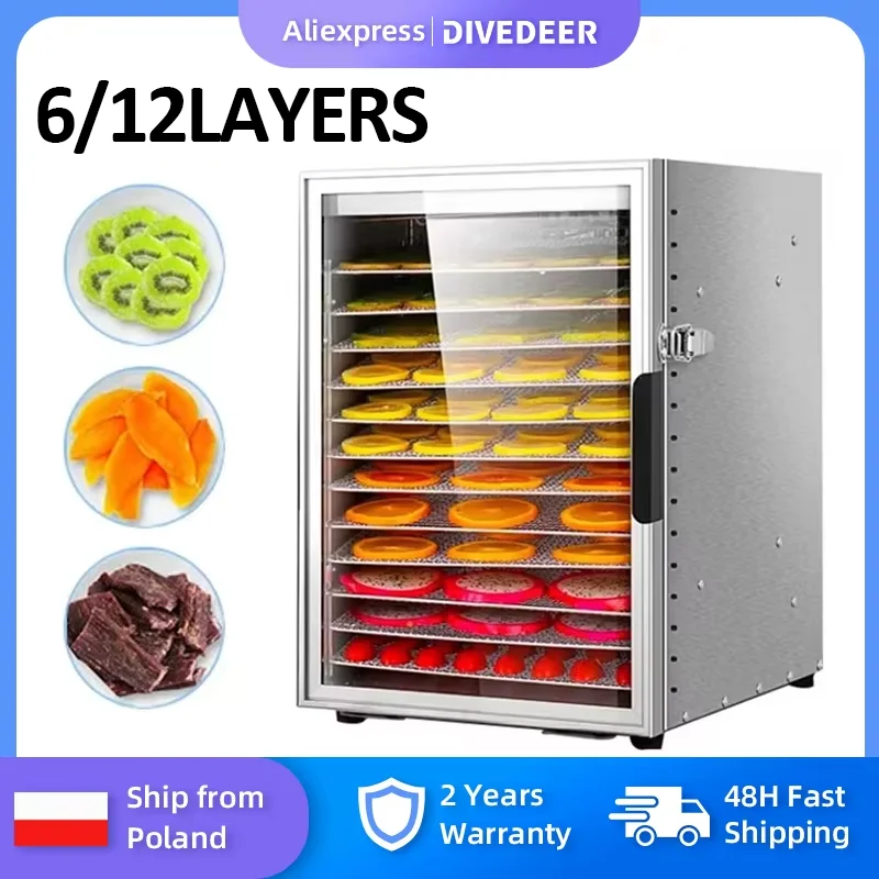 DIVEDEER 6/12 Schichten Obsttrockner, elektrisches Trocknen für Gemüse, Dörrgerät zum Trocknen von Gemüse und Obst