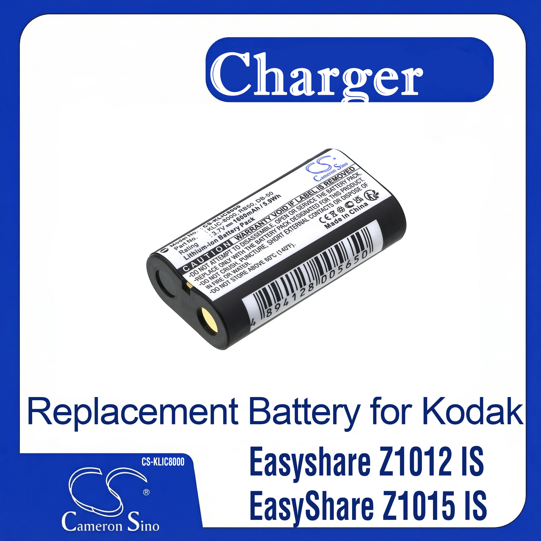 

Cameron Sino Replacement Battery for Kodak Easyshare Z1012 IS, EasyShare Z1015 IS,, Fits P/N KLIC-8000,RB50