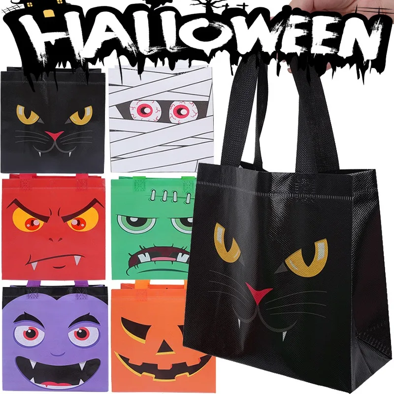 10/1PCS Halloween Non-Woven Treat Bags Protable Packaging Tote Pumpkin Ghost Cat Gift Bag Halloween Party Decoration Kids Favor