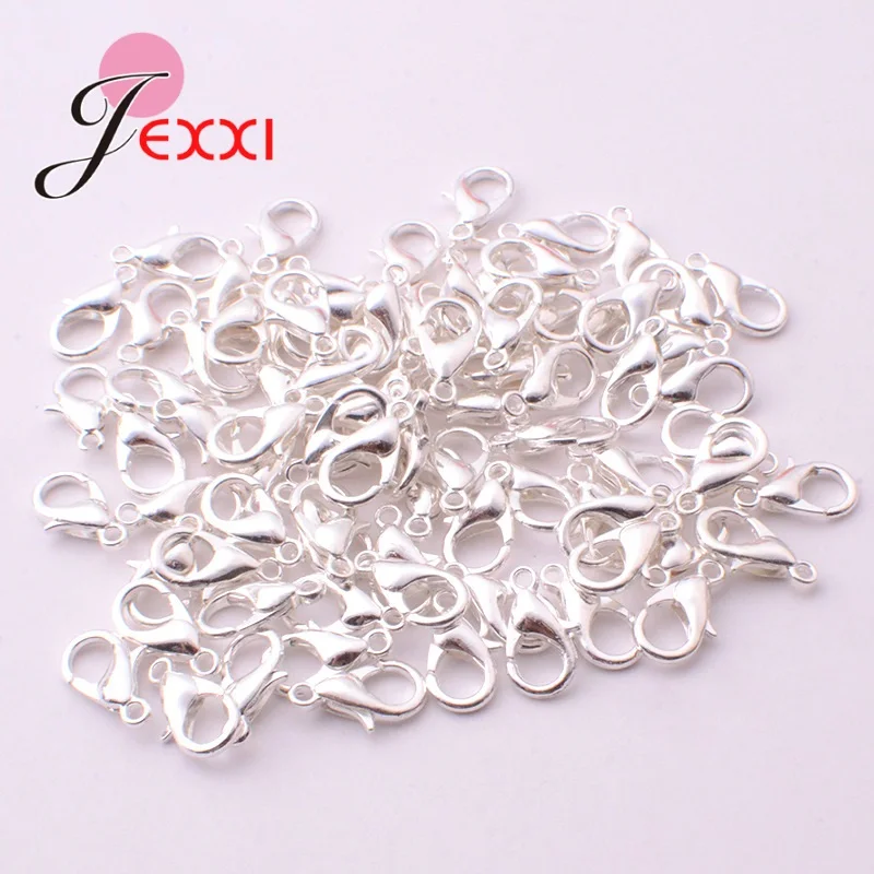 

Wholesale 100PCS Bulk Jewelry Findings Genuine 925 Silver Color Lobster Clasp 925 Silver Stamped Fittings Connector Components