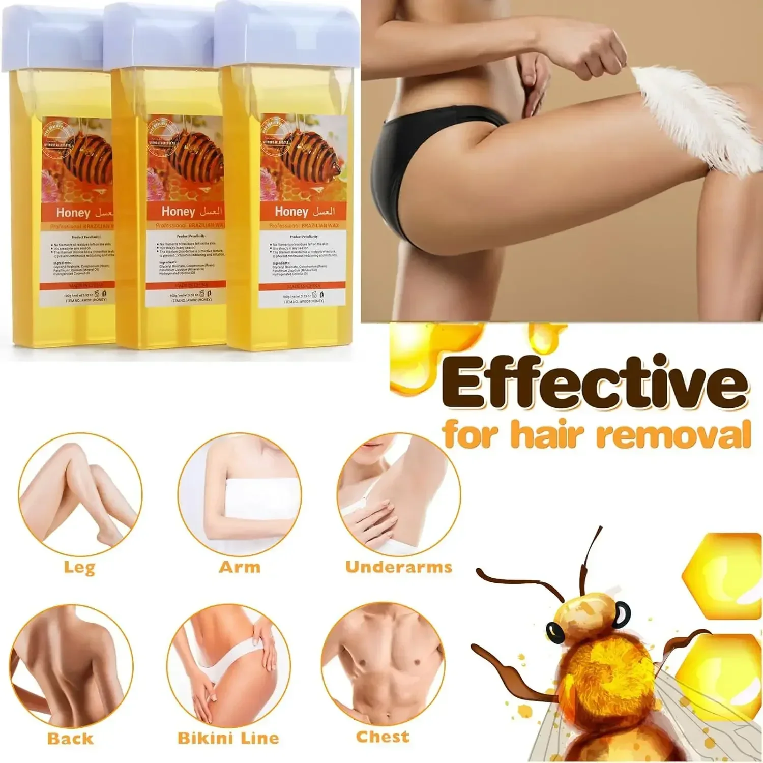 2026 Roll On Waxing Kit For Hair Removal All Skin Types Heater Waxing Hot Cartridge Honey Hair Removal Wax Roller Set Unisex view 5