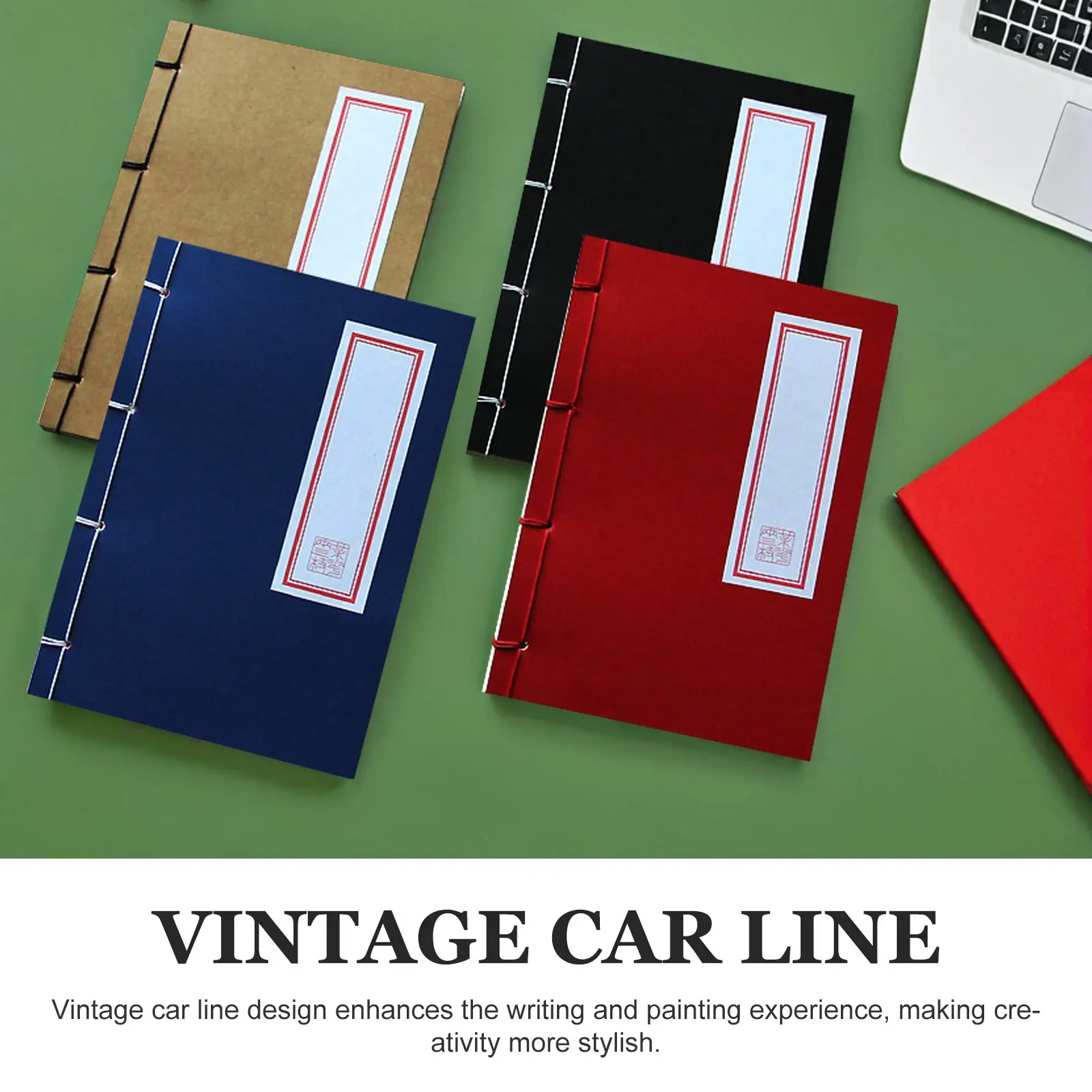 4Pcs Vintage Journal Notebook Set Retro Chinese Calligraphy Paper Books Blank Pages Hardcover Portable for School Office