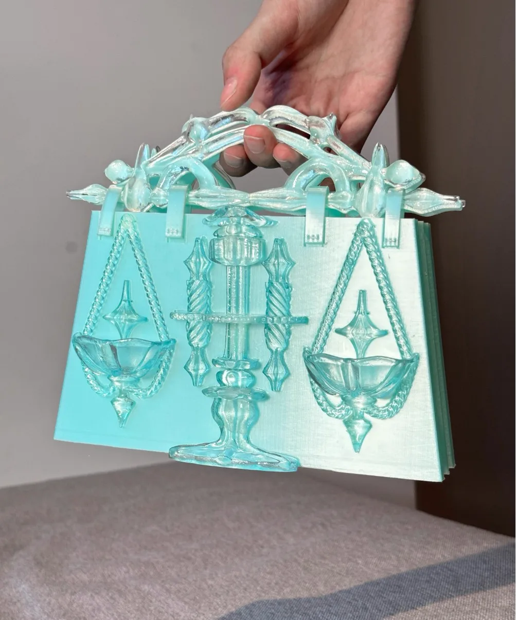 

Libra Pattern Printed TPU Resin Bag Original Design 3D Printed Constellation Bag Fashion Blue Open Handbag Square Party Bag