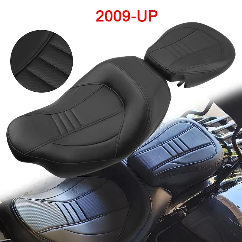 

Motorcycle Low-Profile Driver Passenger Pillion Two Up Seat For Harley Touring CVO Street Glide Road King 2009-2022