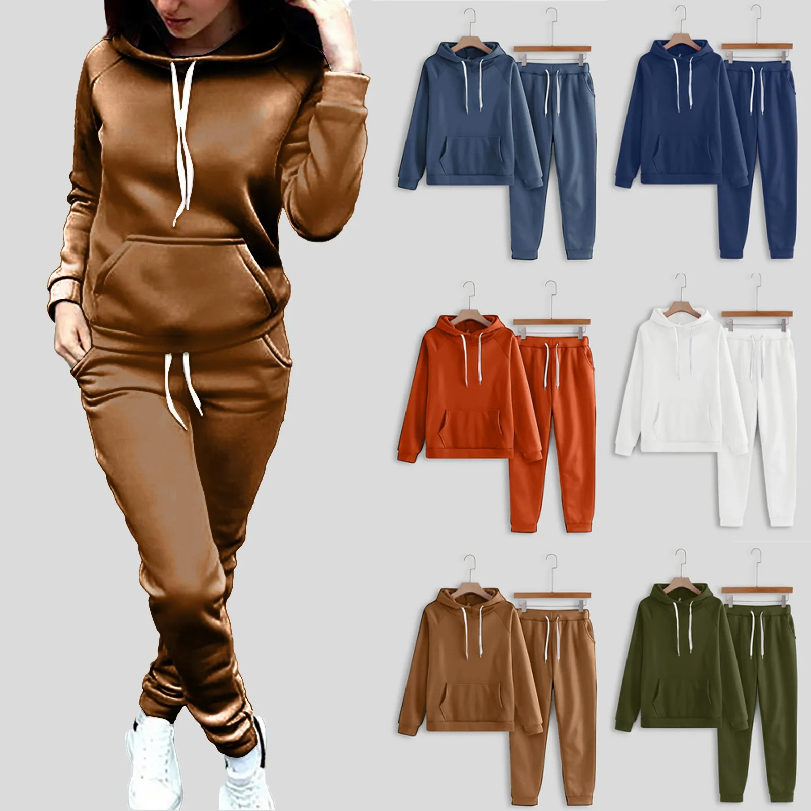 Fashion Women Sports Suits Ladies Jogging Hooded Tracksuit Set Clothes Hoodies+Sweatpants Casual Suits