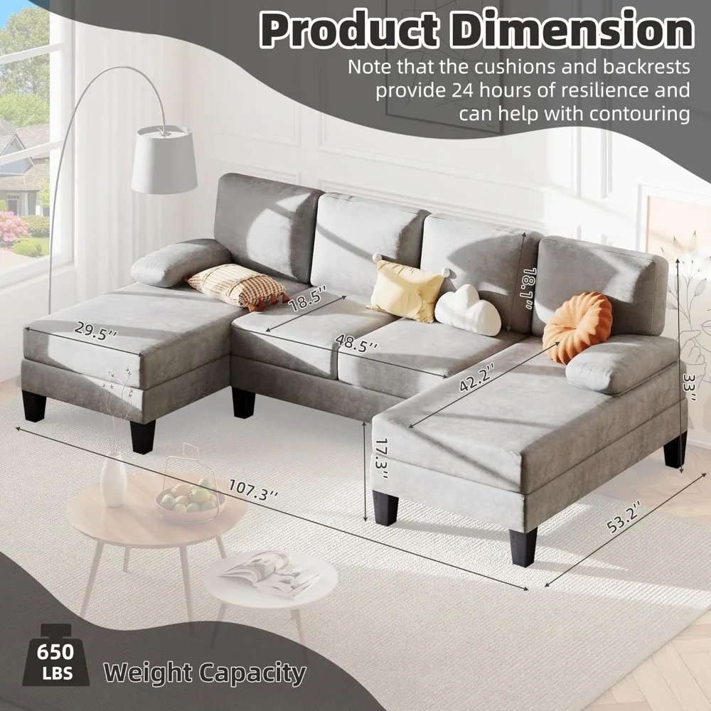 أرائك مقطعية مقاس 107.3 بوصة لغرفة المعيشة، أريكة معيارية على شكل حرف U مع وسادة وقماش شانيل، أثاث مريح بأربعة مقاعد Se #2