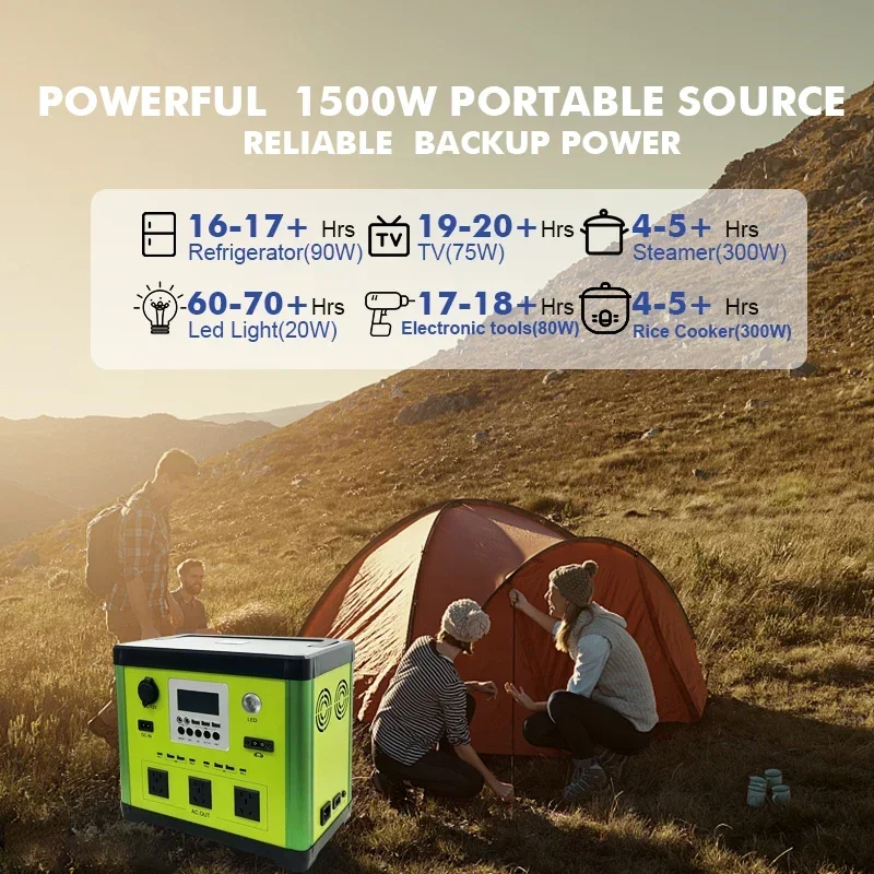 GH1500WG Multifunctional 1500W Portable Solar Energy Storage Power Supply 220v 1536Wh Mobile Large Capacity Equipment 5V/9V 3A*4