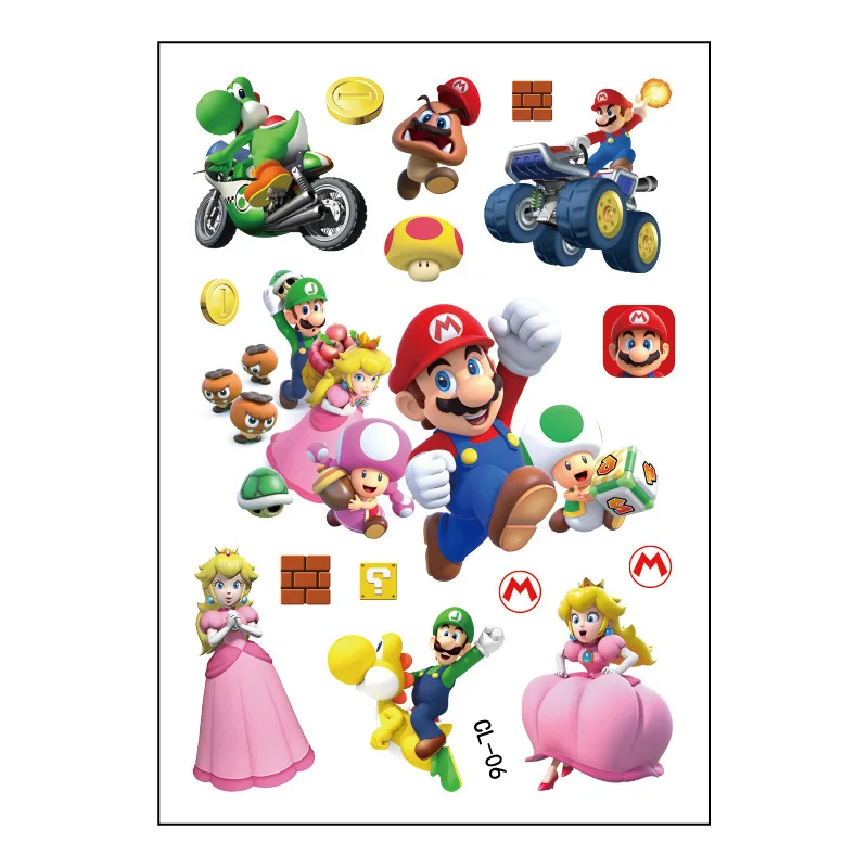 Autocollants de tatouage temporaire Super Mario pour enfants, décorations mignonnes, jouets d'anniversaire imperméables, cadeaux, nouveau, 2024