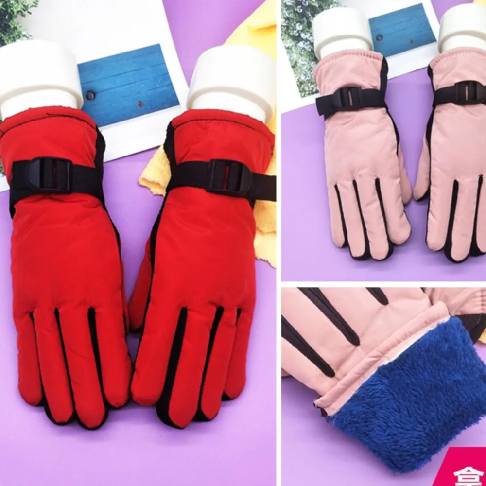 Gants de cyclisme épais pour enfants, accessoires de ski, chauds, moyens, mignons, propres, noirs, roses, hiver