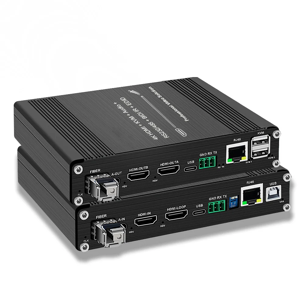 

Multifunctional 4K60Hz HDMI Fiber Extender, with KVM, Audio, RS232 or RS485, 10/100M TCP/IP, IR, EDID function, SMF 20 LC or