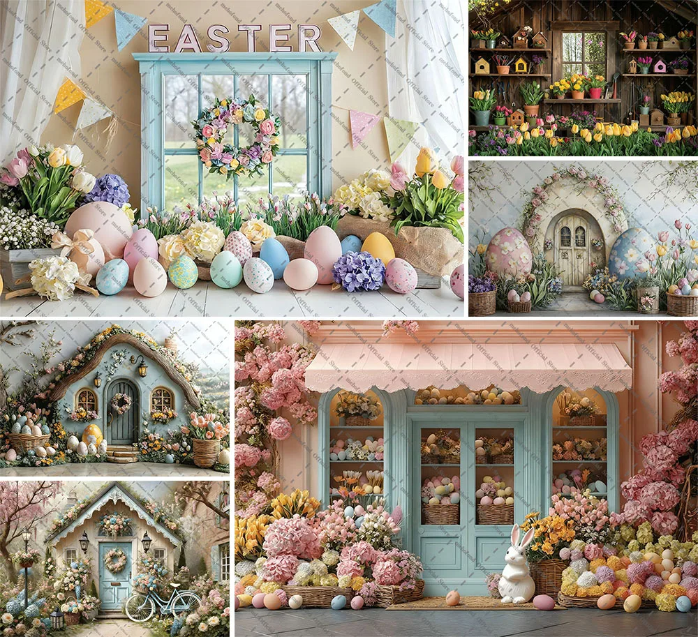 Mehofond Photography Background Spring Easter Shop Cottage Floral Bunny Eggs Kids Birthday Portrait Decor Backdrop Photo Studio