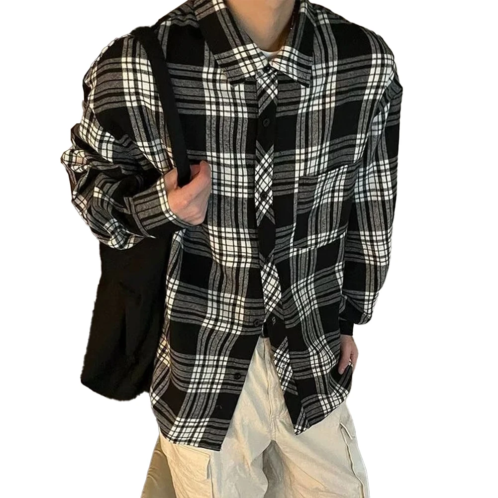 

Casual Plaid Long Sleeve Shirt Fashion Tops Polyester Shirt Streetwear Blouse Available In Multiple Sizes Casual Street Style
