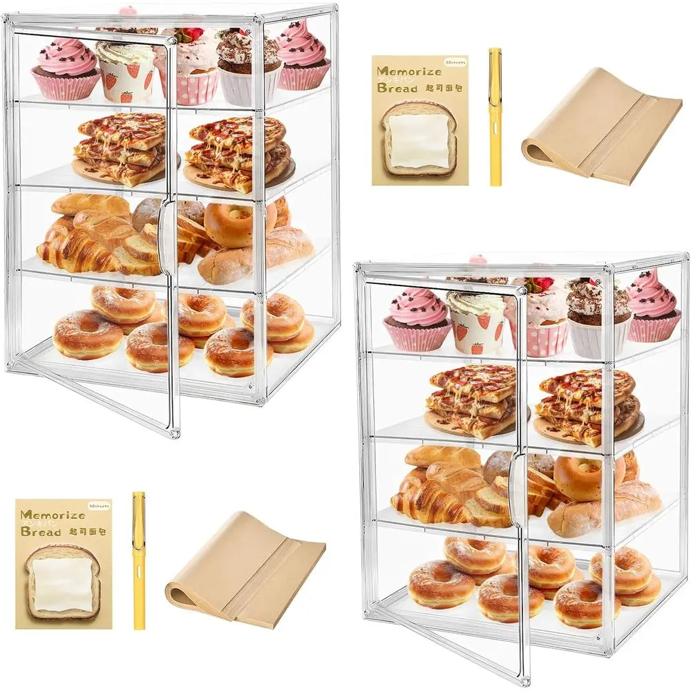 

2PCS Pastry Display Case,Large Bakery Cookie Display Stand for Kitchen Countertop,4 Layers Adjustable Clear Bread Storage with M