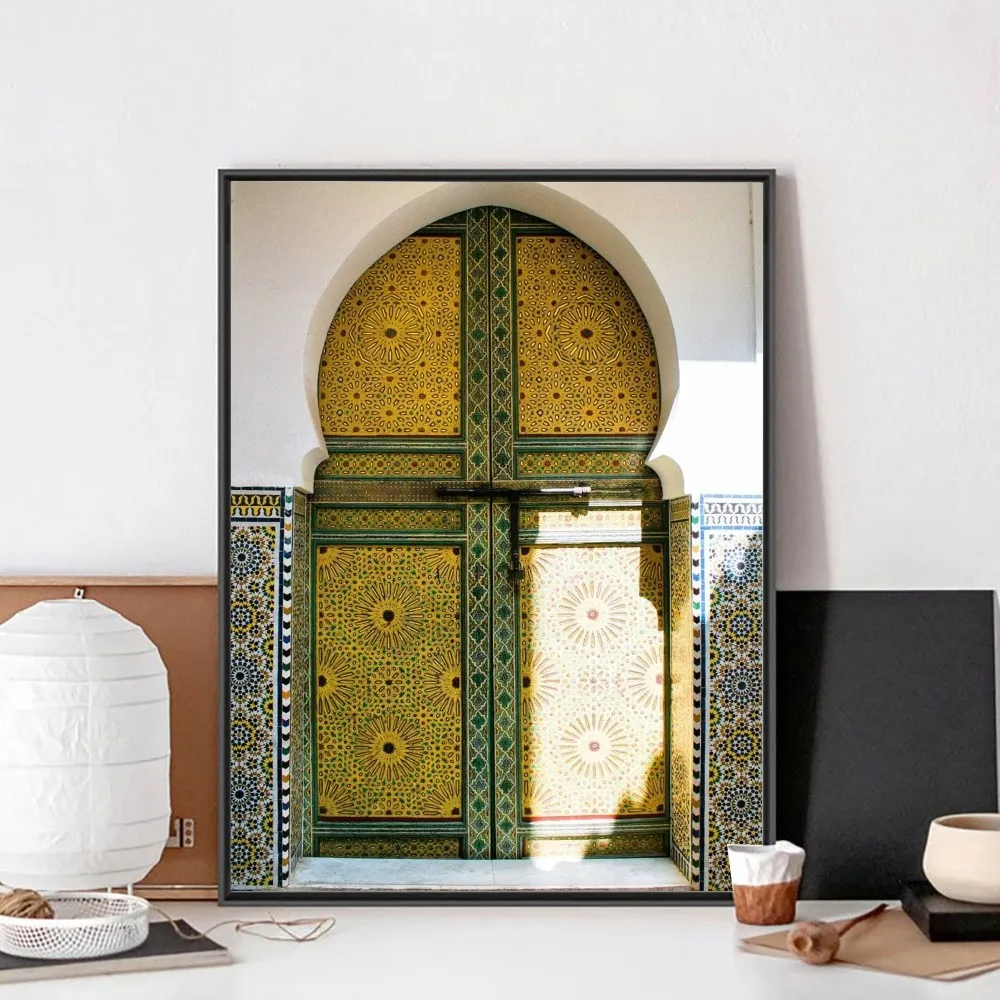 Morocco Door Arabic Self-adhesive Art Poster Kraft Club Bar Paper Vintage Poster Wall Art Painting Bedroom Study Stickers