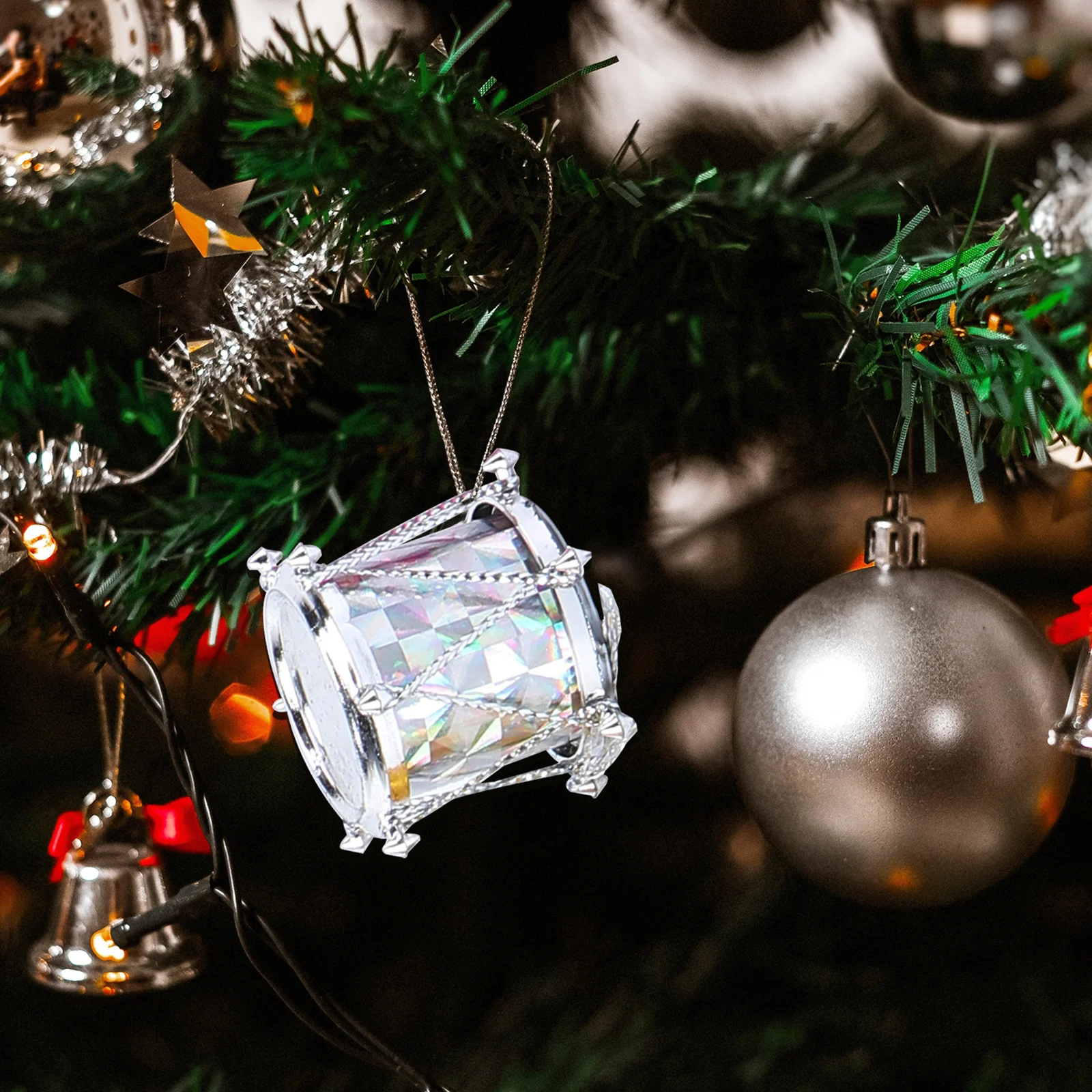 

48pcs 2Cm Mini Drum Hanging Ornaments Glitter Christmas Tree Decorations Plastic Pendant For Holiday Party Home Bar Hotel Xmas