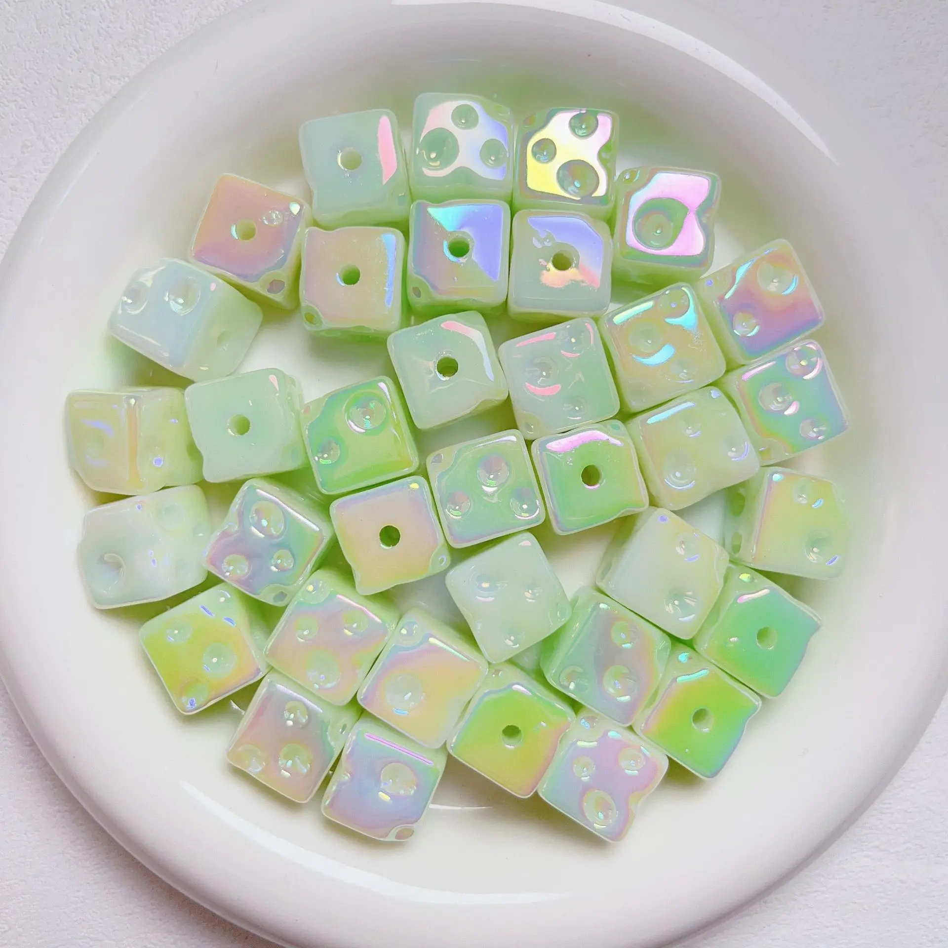 10Pcs 15mm Acrylic Cheese Block Square Beads Colorful Beaded Handmade For Jewelry Makeing DIY Bracelet Phone Chain Accessories