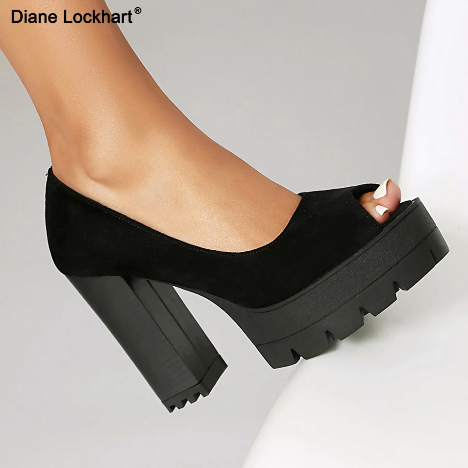 

Women Pumps 14CM Thick High Heels Black Sexy PU Slip On Round Toe waterproof Party Wedding Office & Career shoes for women 2026