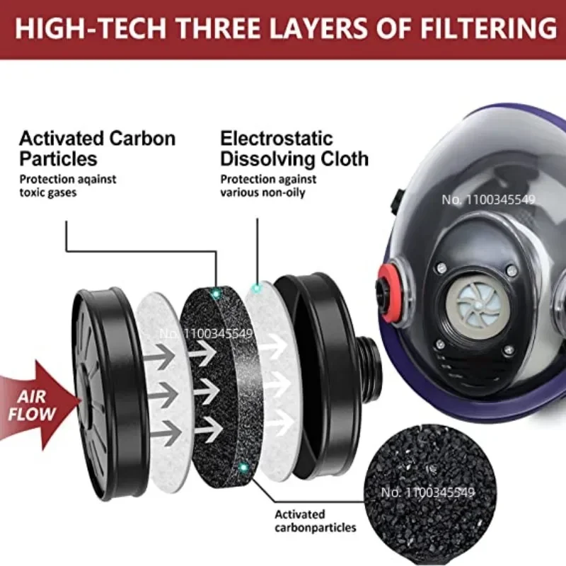 Máscara de Gas respirador de cara completa, recipiente con filtro de carbón activado de 40mm, adecuado para humos químicos, pintura en aerosol,