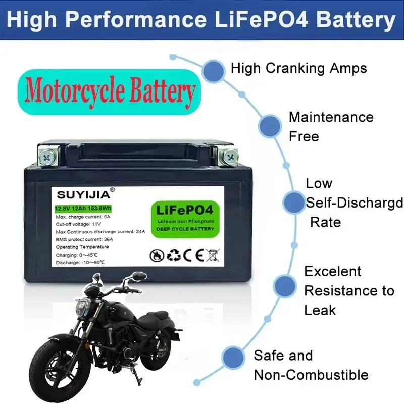 LifePo4 batería motocicleta vehículo eléctrico 12,8 V 12AH 32700 BMS incorporado 12V fosfato de litio Scooter fuente de energía Solar