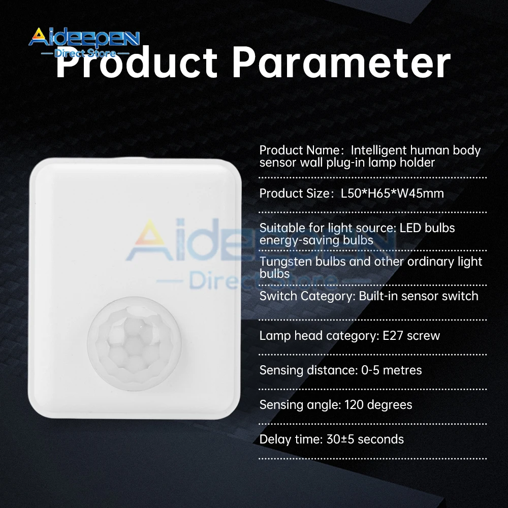 Smart AC110-240V PIR sensore di movimento a infrarossi a induzione E27 supporto Base lampada a LED con interruttore di controllo della luce