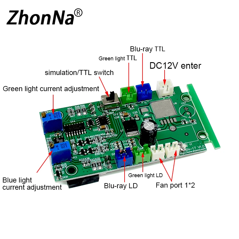 Blauwgroene High-Power Laser Printplaat 12V Ingang Ttl En Analoog Circuit Schakelen Constante Stroom En Constante Spanning