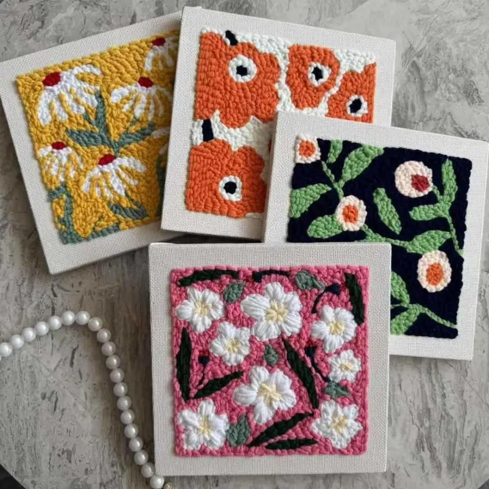

DIY Craft Flower Punch Needle Set 25x25cm Floral Pattern Embroidery Material Kits Wooden Frame Fabric Yarns