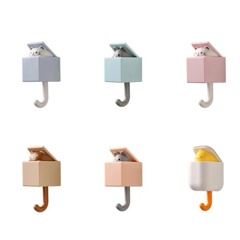 Cat Hooks Stickers Dorm Room Bedroom Door Hanging Hooks Key Umbrella Towel Hat Coat Rack Wall Animal Decorative Racks