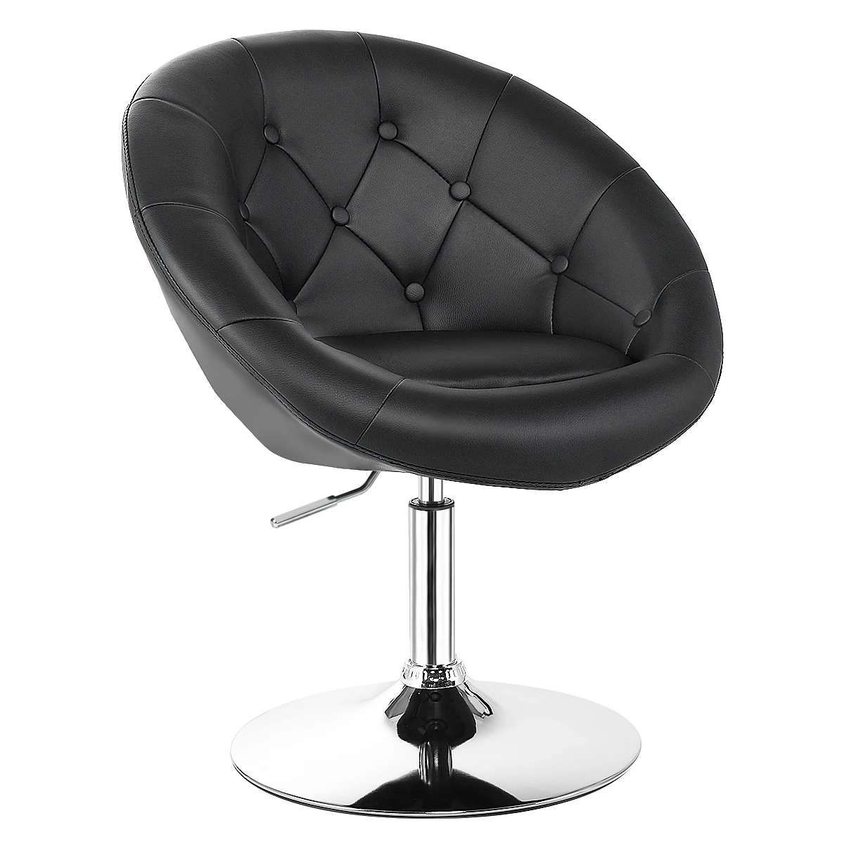 1PC Adjustable Modern Swivel Round Tufted Back Accent Chair PU Leather Black New