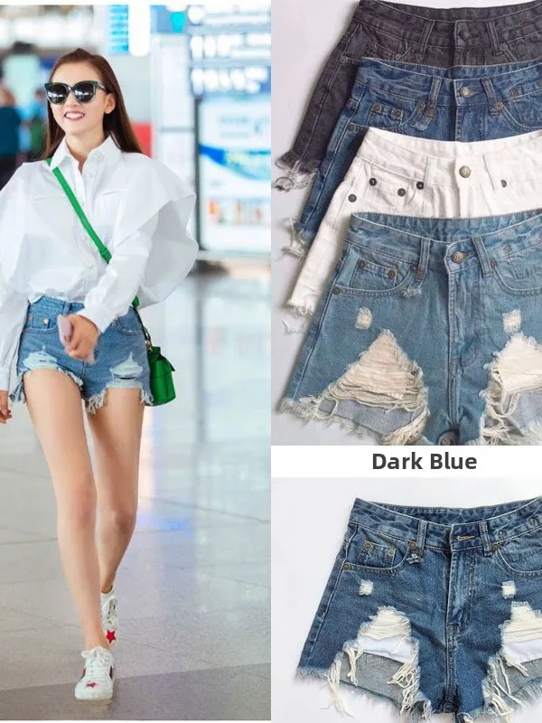 

R13 High Waist Ripped Denim Shorts Summer 2026 Vintage Holiday Long Leg Slimming Fringed Casual Wear Resistant Medium Wash