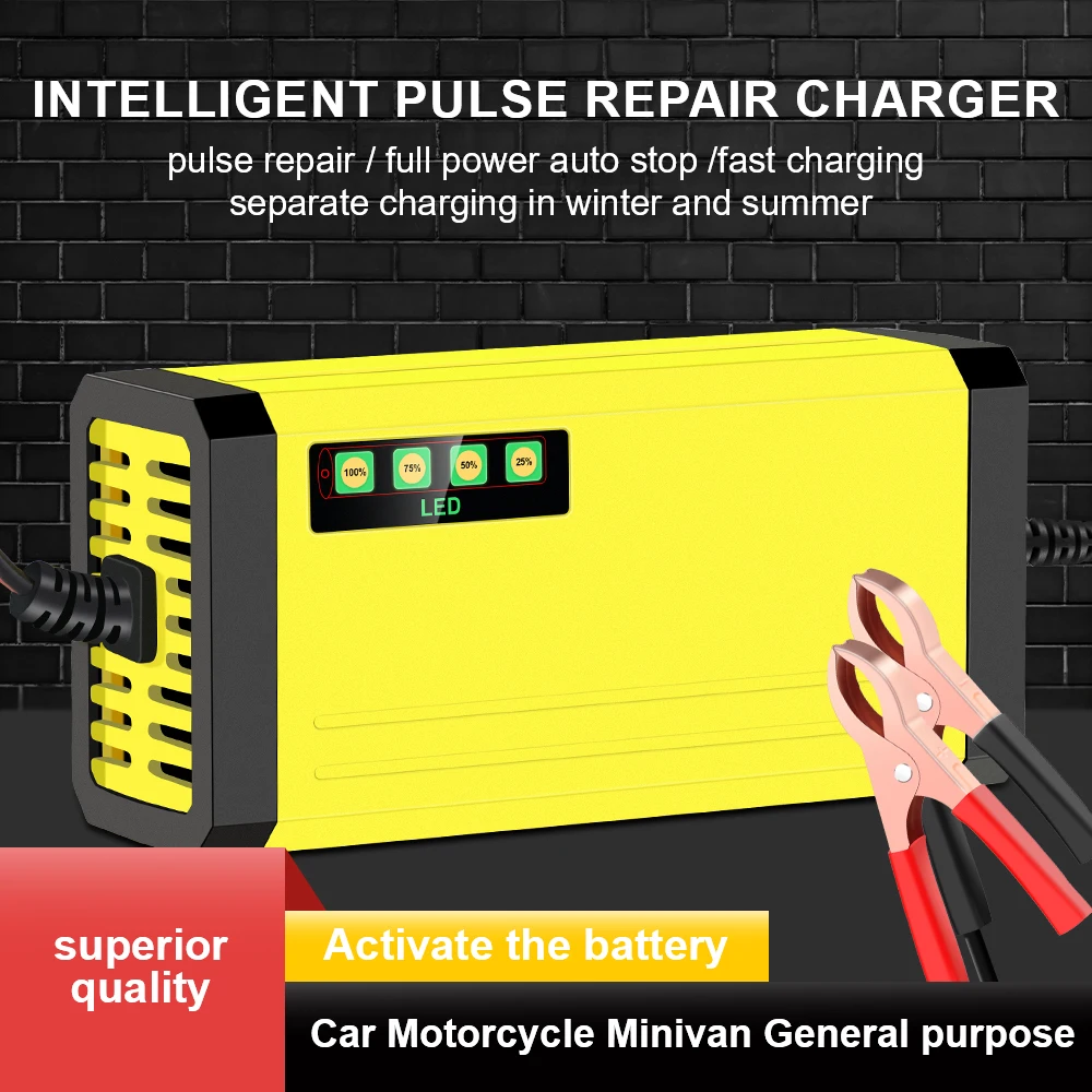 

Moto Truck Battery Charger 12V 2A Wet Dry Lead Acid Battery LED Display Car Battery Charger 220V Power Puls Repair Charger