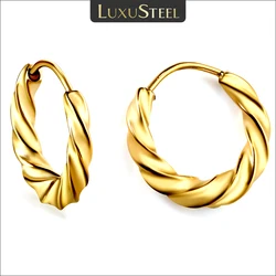 LUXUSTEEL Vintage Stainless Steel Hoop Earrings for Women Golden Skeleton Round Dough Twist Fashionable Ear Jewelry
