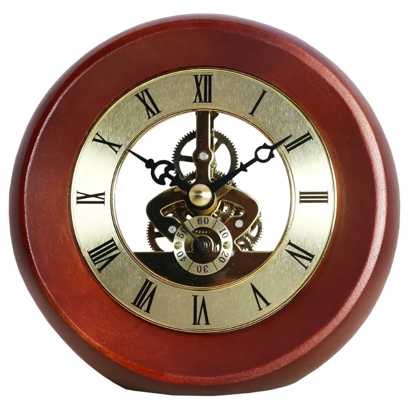 Retro Light Luxury Solid Wood Gear Table Clock Transparent Rotating Digital Desk Clock Desktop Home Decoration Ornaments