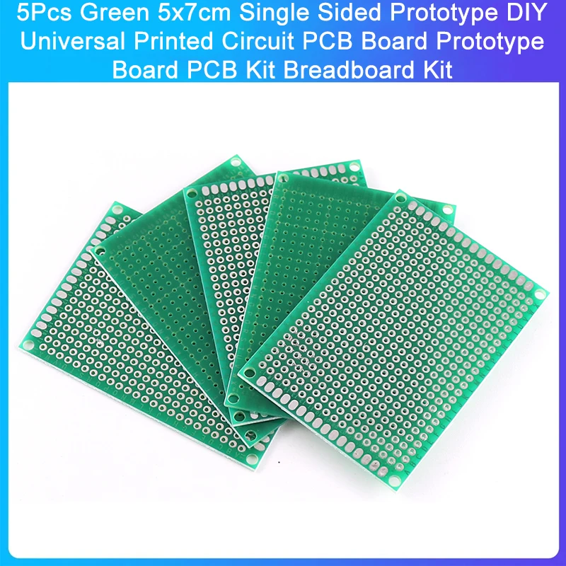

5Pcs Green 5x7cm Single Sided Prototype DIY Universal Printed Circuit PCB Board Prototype Board PCB Kit Breadboard Kit