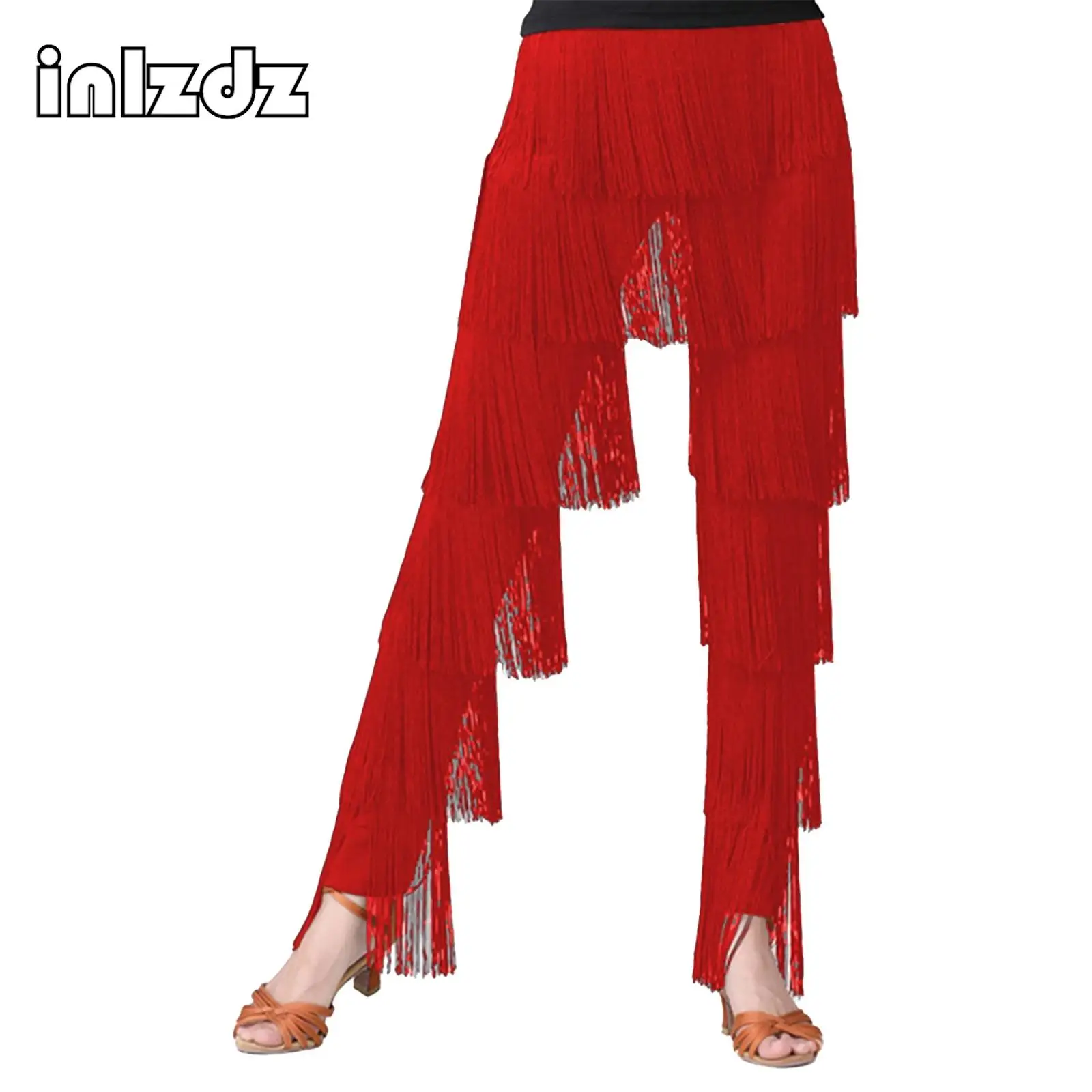 

Women Tiered Fringe Latin Dance Pants Trousers New Full Tassel Ballroom Tango Cha-Cha Samba Performance Costume