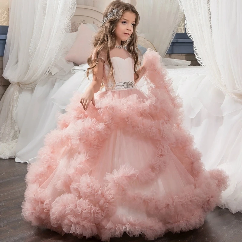 

Princess Flower Girl Dress Stunning V-Back Luxury Pageant Tulle Ball Gowns for Girls